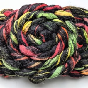 Hand Painted Top / Roving | Black and White Baby Alpaca | Christmas Lights