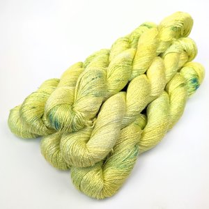 Hand Dyed. Hand Painted Yarn - Bamboo - Fingering Weight Yarn - Lemon Lime