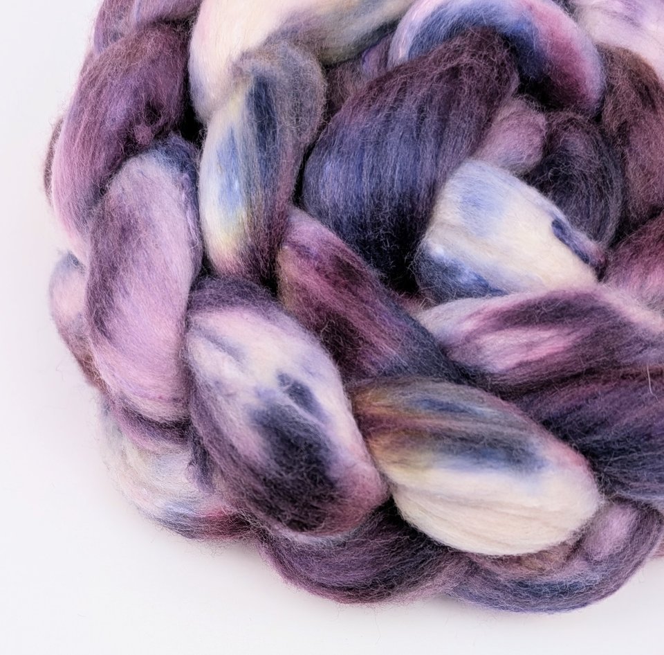Hand Painted Top / Roving | Merino / Cashmere / Silk | Berry Crumble