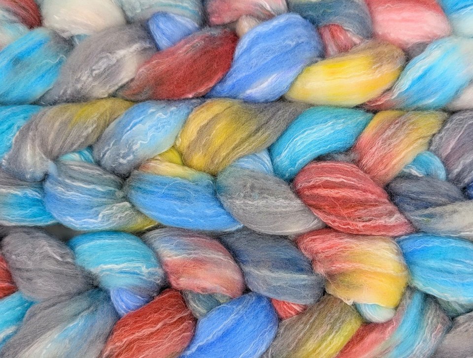 Hand Painted Top / Roving | Polwarth / Bamboo / Nylon | Neptune's Naptime