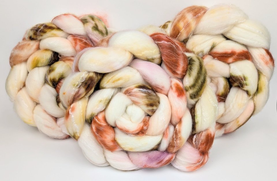 Hand Painted Top / Roving | SW Merino / Bamboo / Nylon | Woodland Dream