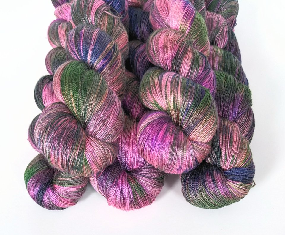 Hand Dyed. Hand Painted Yarn - Mulberry Silk - Lace Weight Yarn - Whisked Away