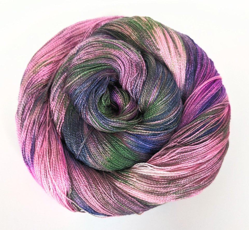 Hand Dyed. Hand Painted Yarn - Mulberry Silk - Lace Weight Yarn - Whisked Away