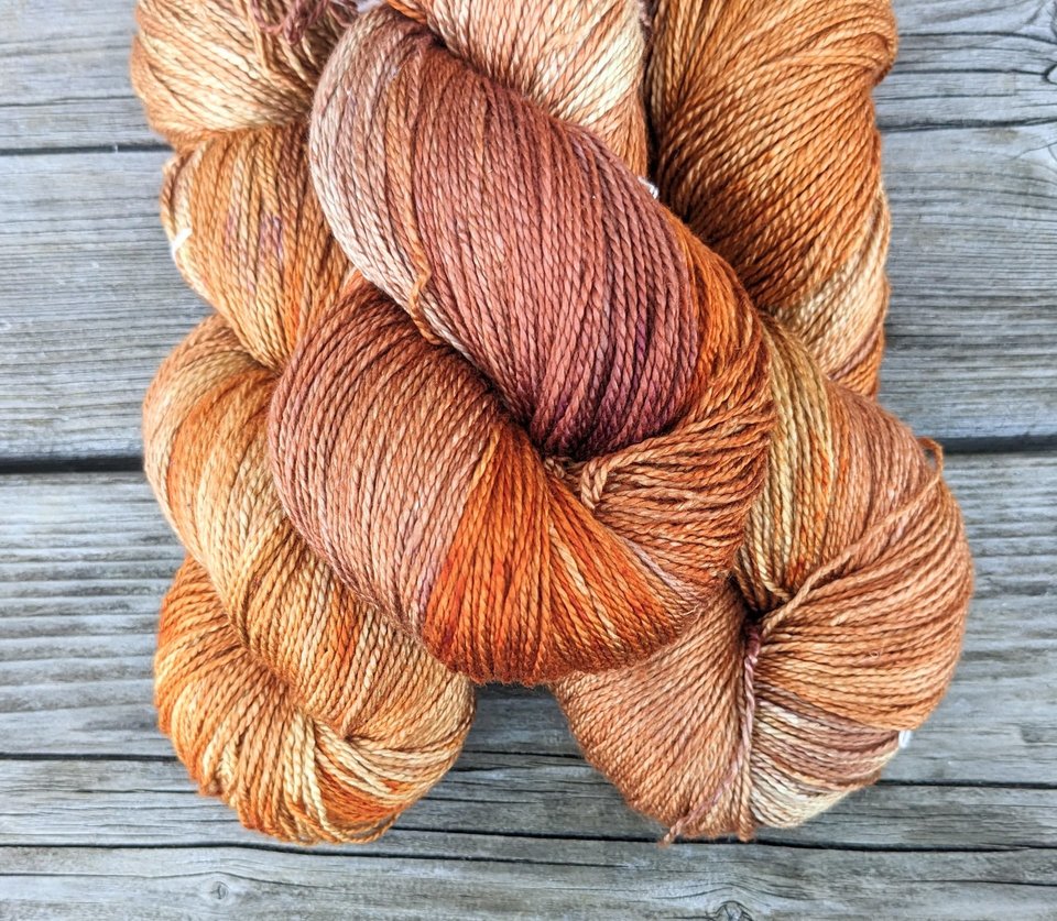 Hand Dyed. Hand Painted Yarn - Mulberry Silk - Fingering Weight Yarn - Dune Buggy