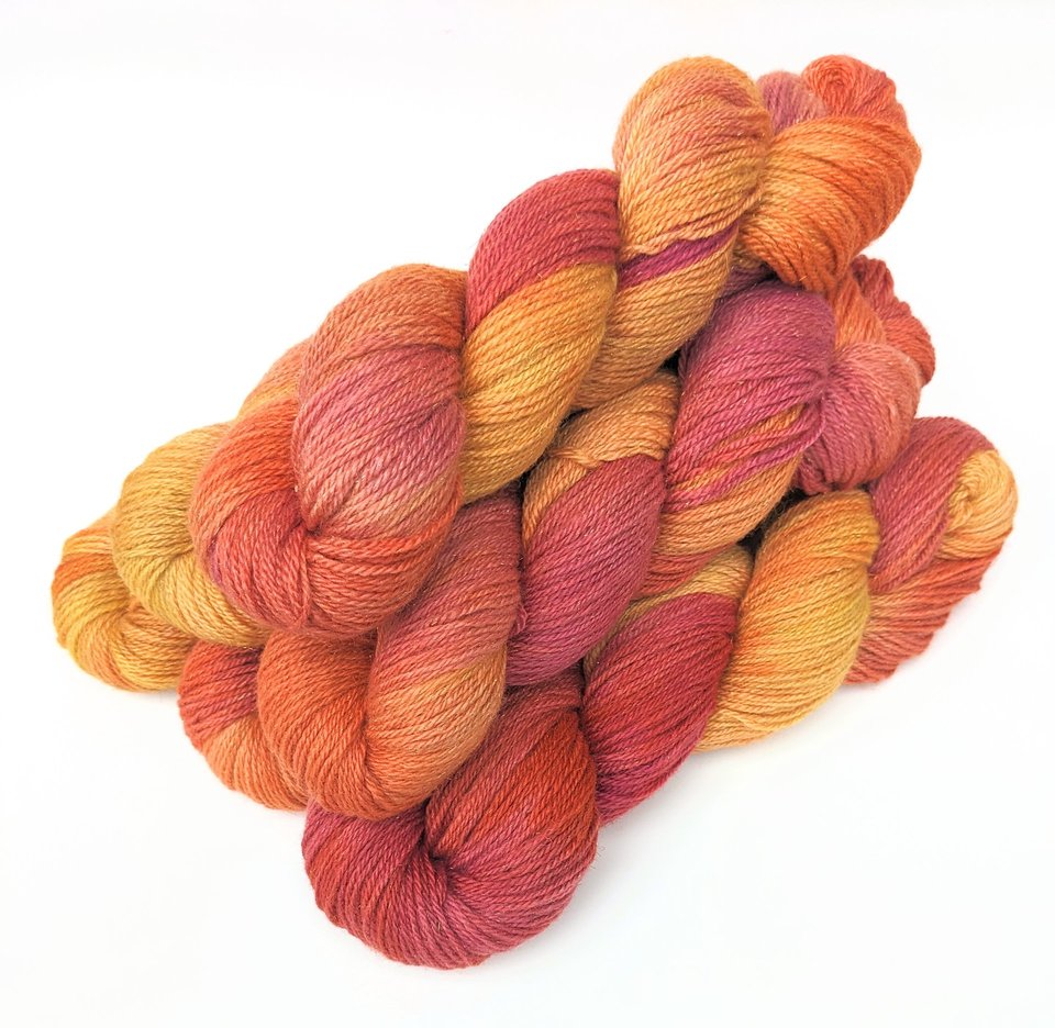 Hand Dyed. Hand Painted Yarn - BFL / Silk / Stellina - Tangerine Dream