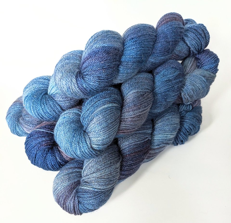 Hand Dyed. Hand Painted Yarn - BFL / Silk / Stellina - Ethereal 