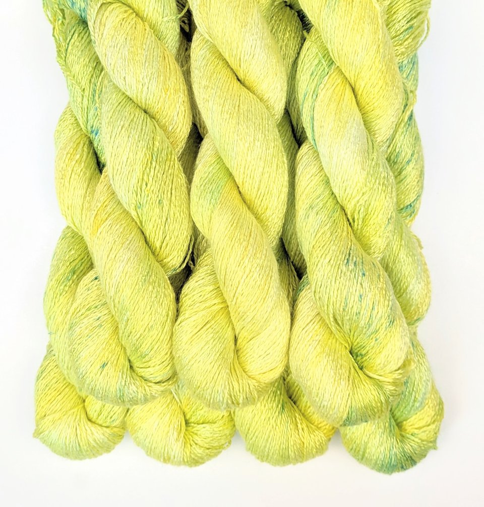 Hand Dyed. Hand Painted Yarn - Bamboo - Fingering Weight Yarn - Lemon Lime