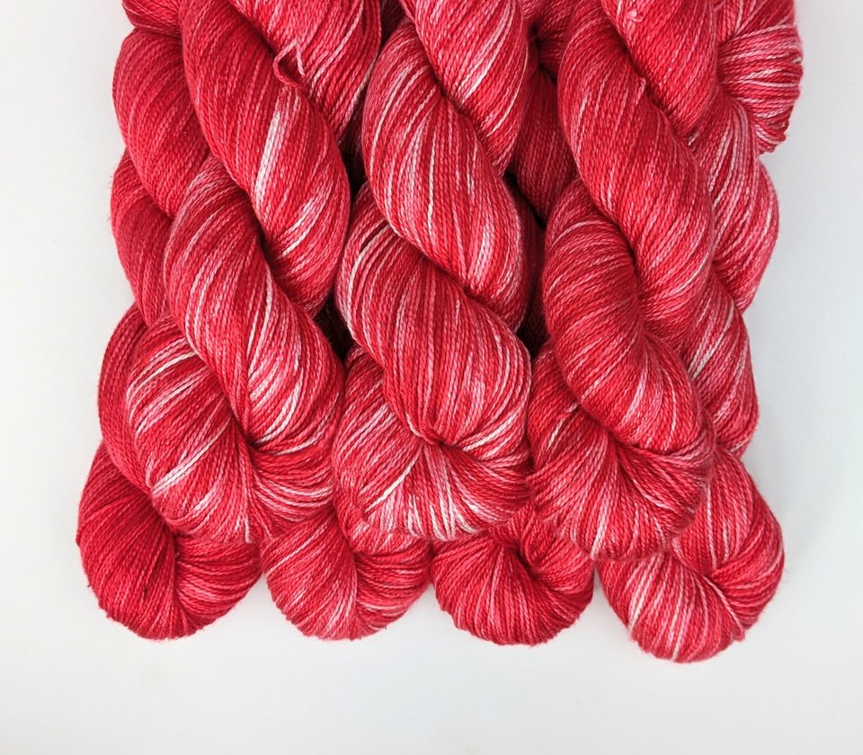 Hand Dyed. Hand Painted Yarn - Mulberry Silk - Fingering Weight Yarn - Strawberries & Cream