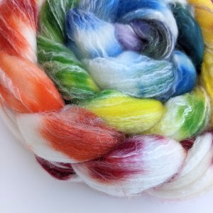 Hand Painted Top / Roving | SW Merino / Bamboo / Nylon | Taste The Rainbow