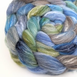 Hand Painted Top / Roving | Polwarth / Bamboo / Nylon | Riverbend