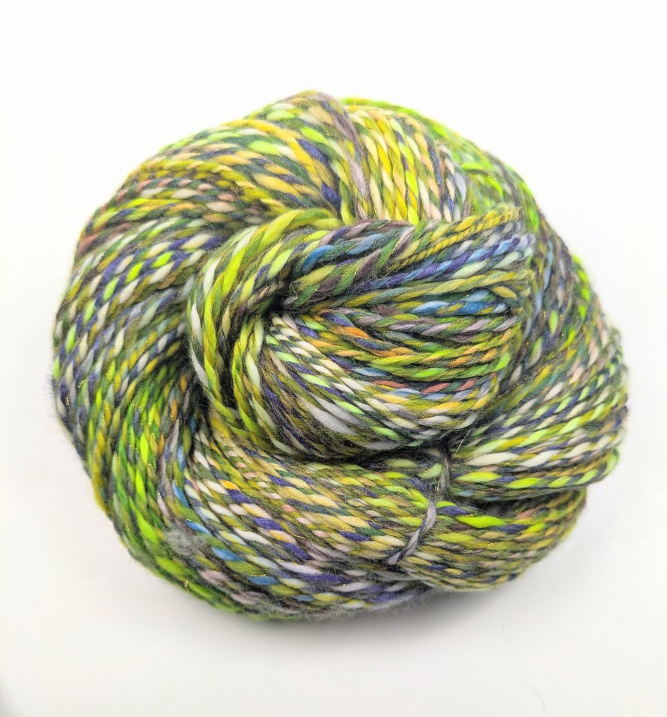 Handspun Yarn | Faux Cashmere / Metallic Thread | Tequila Sunrise
