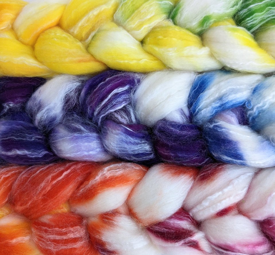 Hand Painted Top / Roving | SW Merino / Bamboo / Nylon | Taste The Rainbow