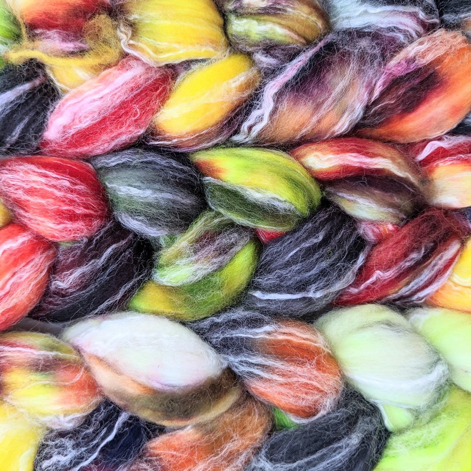 Hand Painted Top / Roving | SW Merino / Bamboo / Nylon | Bang!