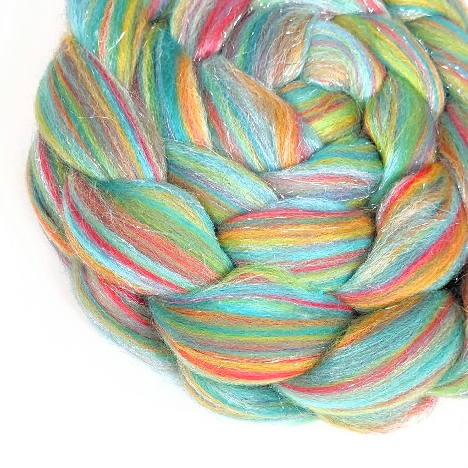 Blended Roving / Combed Top | Merino / Angelina | Birthday Cake