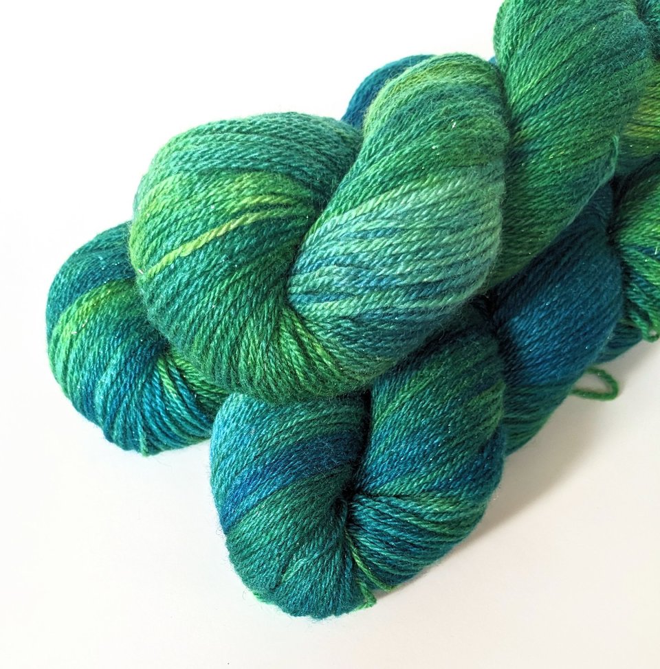 Hand Dyed. Hand Painted Yarn - BFL / Silk / Stellina - Rainforest 