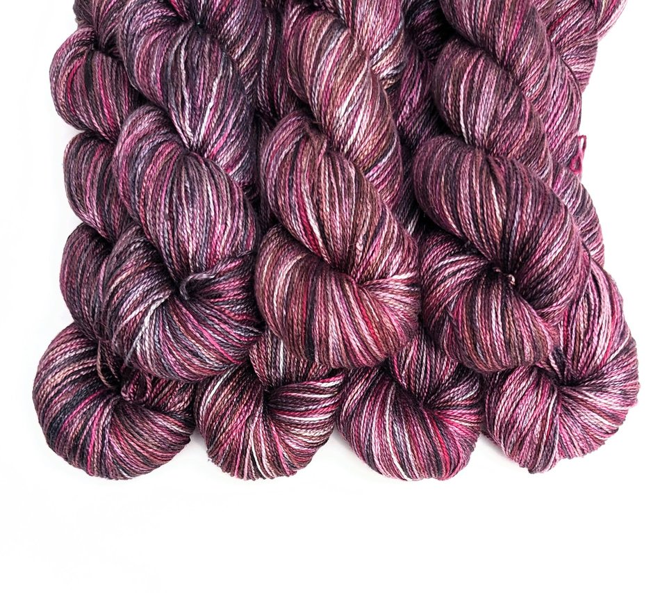 Hand Dyed. Hand Painted Yarn - Mulberry Silk - Fingering Weight Yarn - Pink Panther
