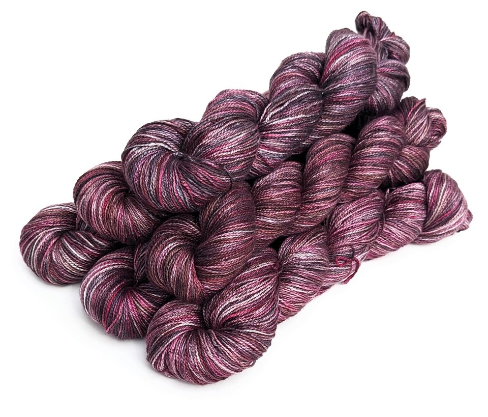 Hand Dyed. Hand Painted Yarn - Mulberry Silk - Fingering Weight Yarn - Pink Panther