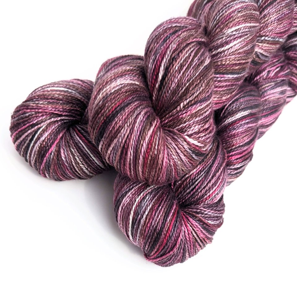 Hand Dyed. Hand Painted Yarn - Mulberry Silk - Fingering Weight Yarn - Pink Panther