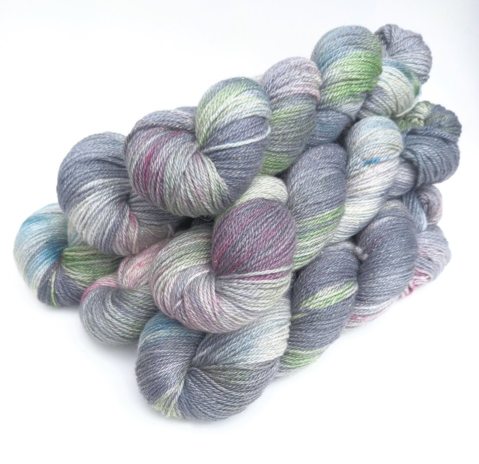 Hand Dyed. Hand Painted Yarn - BFL / Silk / Stellina - Silence