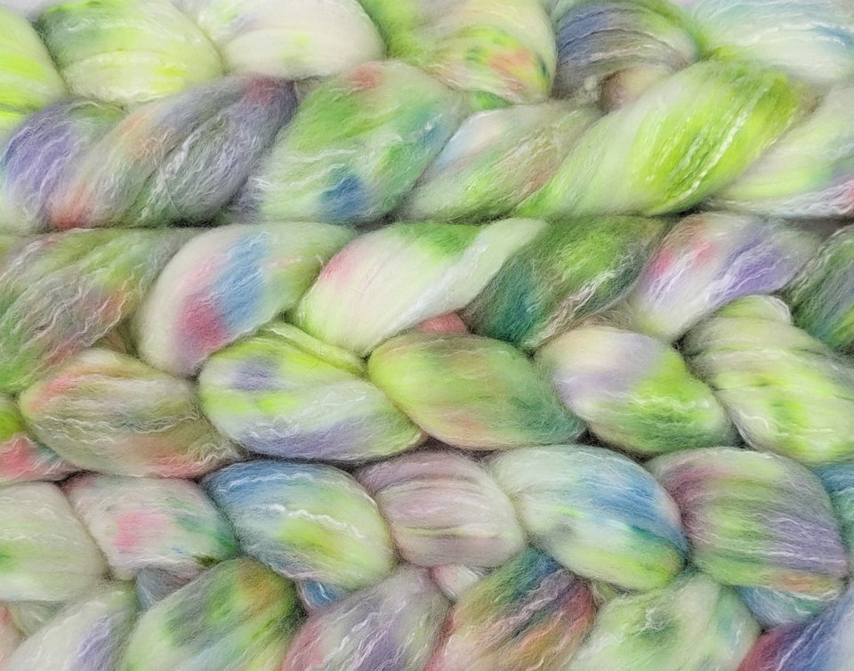 Hand Painted Top / Roving | Polwarth / Bamboo / Nylon | Electric Slide