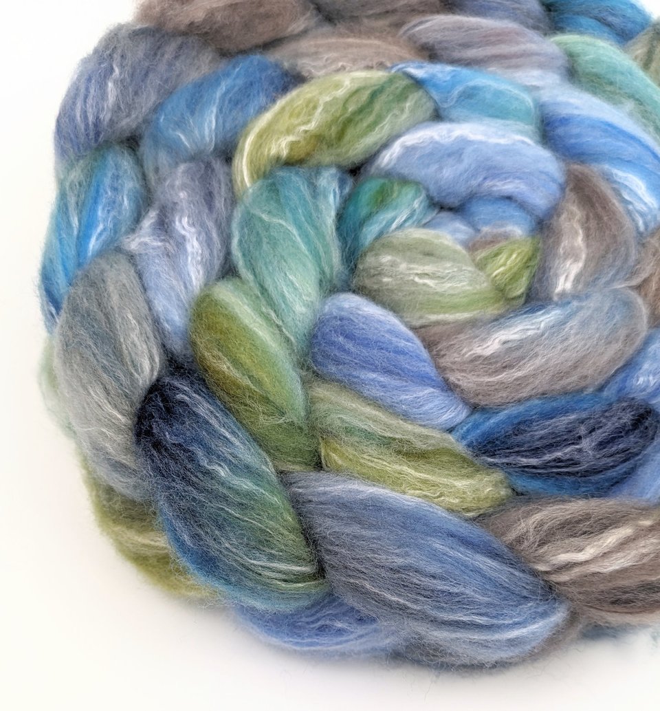 Hand Painted Top / Roving | Polwarth / Bamboo / Nylon | Riverbend