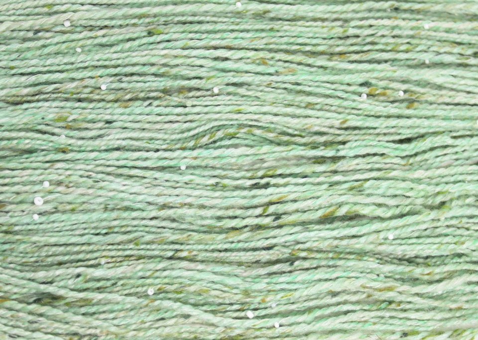 Handspun Beaded Yarn | Merino / Silk / Tweed | Pistachio Ice