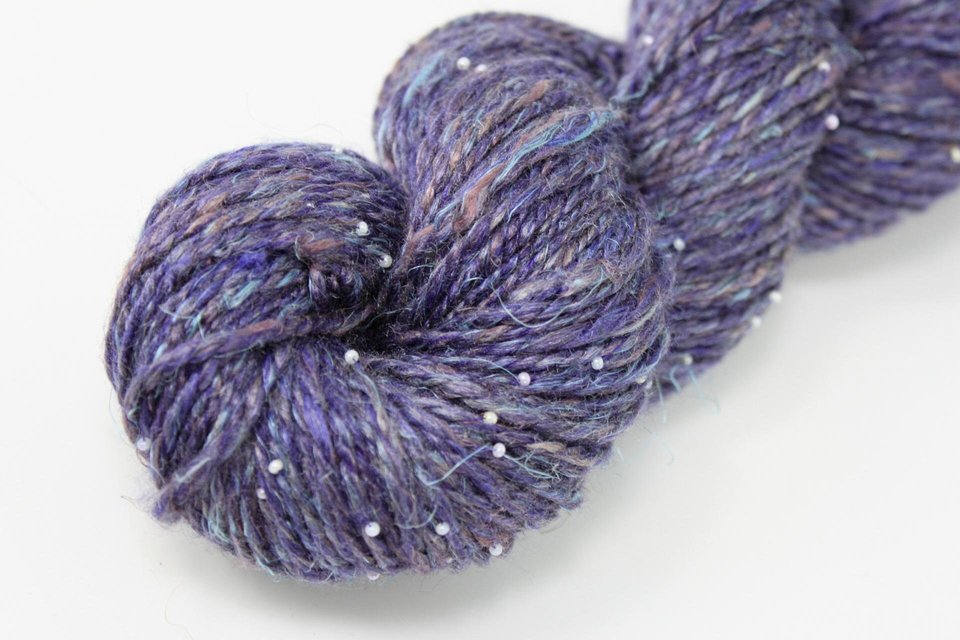 Handspun Beaded Yarn | Merino / Muga Silk / Flax | Galaxy