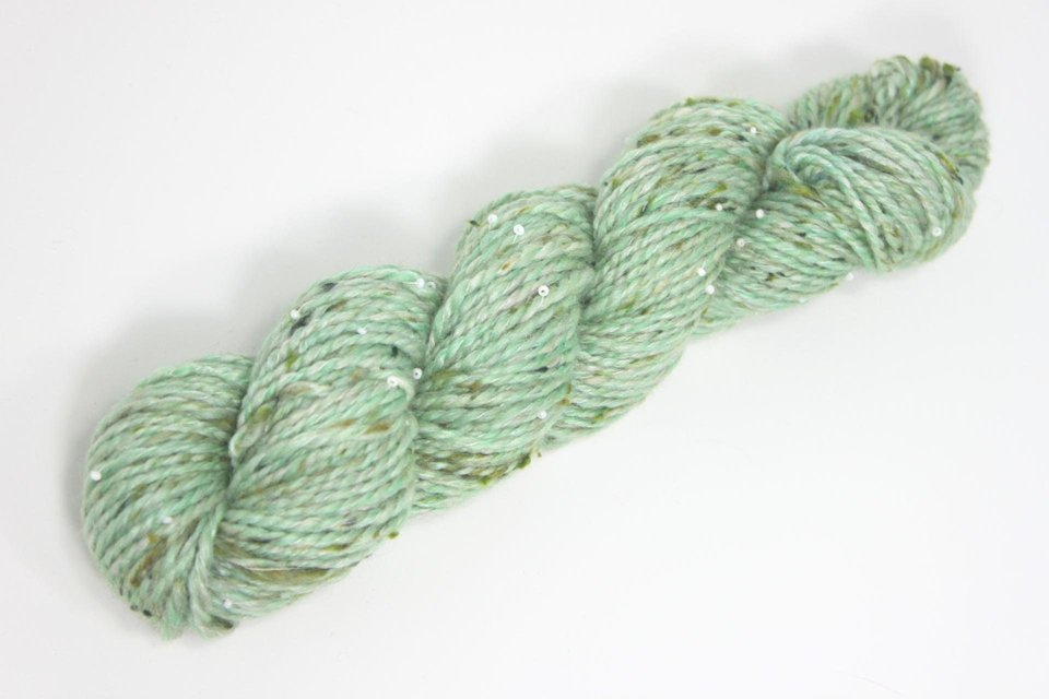 Handspun Beaded Yarn | Merino / Silk / Tweed | Pistachio Ice