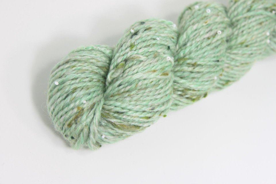 Handspun Beaded Yarn | Merino / Silk / Tweed | Pistachio Ice