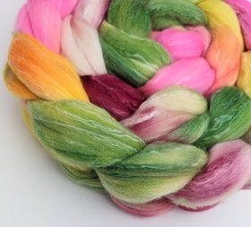 Hand Painted Top / Roving | Merino / Mulberry Silk / Cashmere | Secret Garden