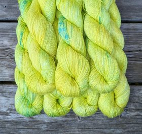 Hand Dyed. Hand Painted Yarn - Bamboo - Fingering Weight Yarn - Lemon Lime